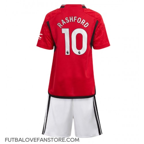 Manchester United Marcus Rashford #10 Domáci Detský futbalový dres 2023-24 Krátky Rukáv (+ trenírky)
